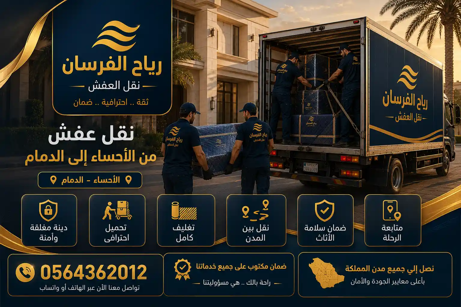 نقل عفش من الأحساء إلى الدمام – رياح الفرسان شركة رياح الفرسان لنقل العفش من الأحساء إلى الدمام بدينات مغلقة